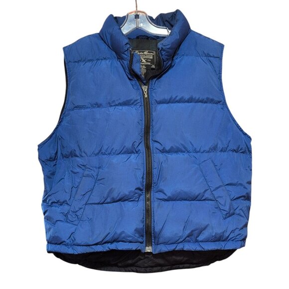 Eddie Bauer Puffer Vest Blue Nylon Shell Quilted Goose Down Best Men's Size XL - Picture 1 of 7